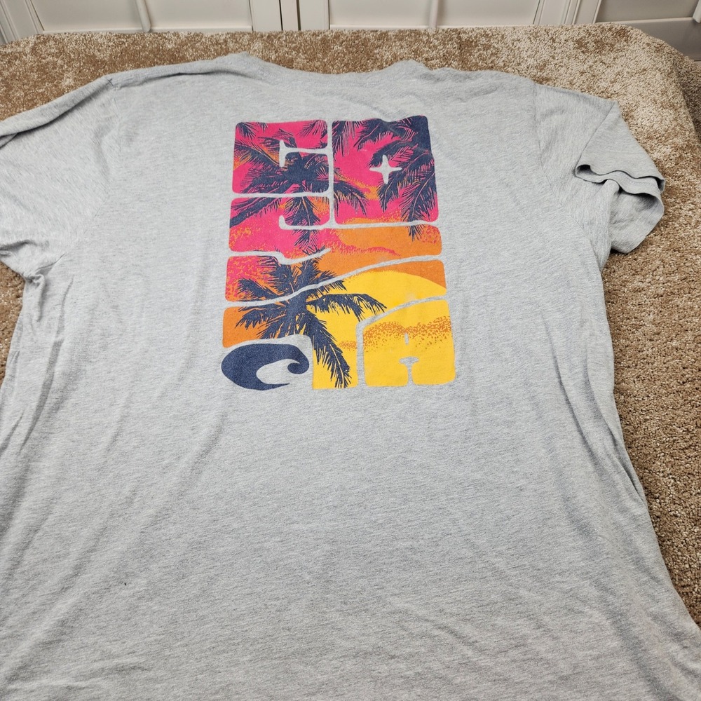Costa Del Mar Mens XXL Gray Palm Tree Sunset Graphic T-Shirt Short Sleeve
